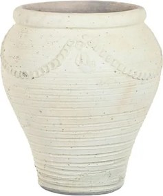 Ghiveci decorativ din teracotă artizanală, finisaj craft brut alb-crem, 48×48×57 cm, „Jerba"