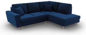 Colțar albastru extensibil, cu spațiu de depozitare cu tapițerie din catifea (cu colț pe partea dreaptă-în formă de ”L”) Kyoto – Cosmopolitan Design