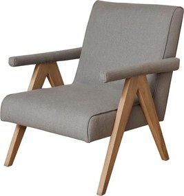 Fotoliu lounge gri din stofă cu structură din lemn de mango, „Grimaud”