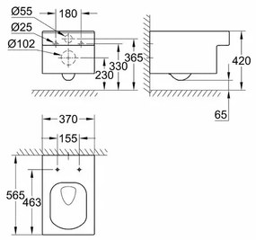 Vas wc suspendat Grohe Cube Ceramic Rimless Triple Vortex cu PureGuard