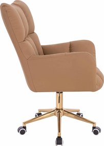 HR650K Scaun Caramel Piele Ecologica Premium Soft cu Bază Aurie