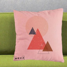 Perna Decorativa Geometric Munti si Soare, 40x40 cm, Roz, Husa Detasabila, Perna Inclusa, BEKZ®