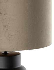 Lampa de masă de design cu abajur din catifea neagră, bej cu auriu 35 cm - Alisia