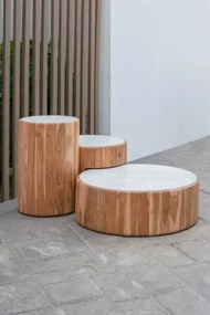 Set 3 masute de cafea, din lemn de acacia si blat din marmura, Virela