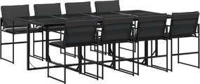 vidaXL Set mobilier de grădină, 9 piese, cu perne, negru, textilenă