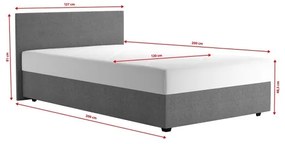 Pat tapițat DARIA, 120 x 200 cm, cu spațiu de depozitare și saltea, gri