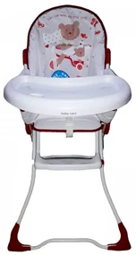 Scaun de masa pentru copii si bebe Baby Care™ CH ,Pliabil, Centura de siguranta, Sezut comfortabil, Masuta detasabila, Model Ursulet , Rosu cu Alb