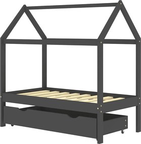vidaXL Cadru pat copii cu sertar gri închis 70x140 cm lemn masiv pin