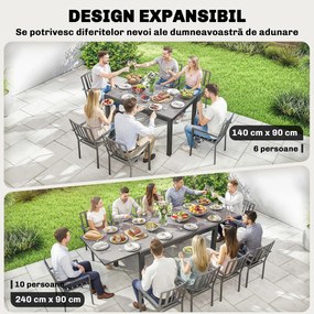 Outsunny Masă de Grădină Extensibilă pentru 8-10 Persoane 140/240x90 cm, Masă de Dining Extensibilă cu Blat din Sticlă Securizată, Masă de Exterior pentru Terasă, Balcon, Negru | Aosom Romania