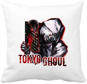 Perna Decorativa cu Tokyo Ghoul, 40x40 cm, Alba, Mata, Husa Detasabila, Burduf