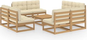 vidaXL Set mobilier de grădină cu perne, 9 piese, lemn masiv de pin