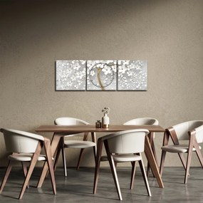 Tablou cu copac alb cu flori (cu ceas) (90x30 cm)