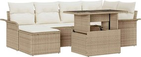 vidaXL Set de canapele pentru grădină cu pernă 7 pcs Bej Rattan poli