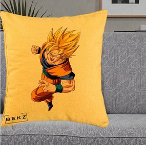 Perna Personalizata Dragon Ball Goku Super Saiyan 2 Lupta, 40x40 cm, Galben, Husa Detasabila, Perna Inclusa, BEKZ®