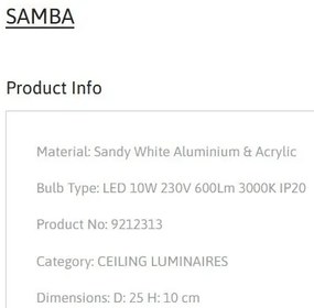 Plafoniera LED design minimal SAMBA alba