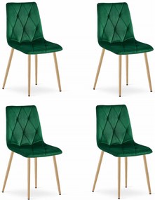 Set Scaune 4 Bucatarie/Dining Fido Picioare Finisaj Lemn, Catifea Verde