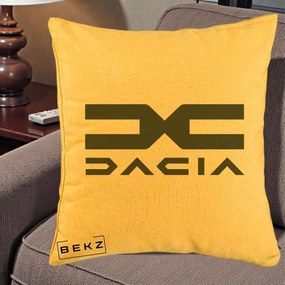 Perna Personalizata cu emblema Dacia, 40x40 cm, Galben, Husa Detasabila, Perna Inclusa, BEKZ®