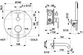 Set de cadă cu baterie ascunsă KFA Armatura 5039-401-81 MOZA negru mat