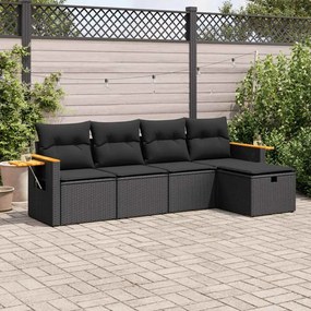 3325954 vidaXL Set mobilier de grădină cu perne, 5 piese, negru, poliratan