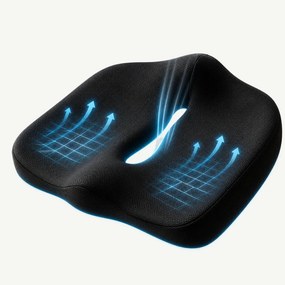 Perna ortopedica sezut memory foam ORTO COCCIS, husa mesh 3D, Negru
