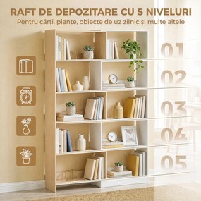 HOMCOM Bibliotecă de Colț cu 5 Polițe, Design Rotativ 350°, Lemn/Alb | Aosom Romania