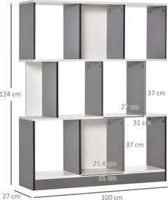 HOMCOM Bibliotecă Mobilă cu 8 Rafturi pentru Sufragerie și Dormitor, 100x24x124 cm, Gri Închis | Aosom Romania