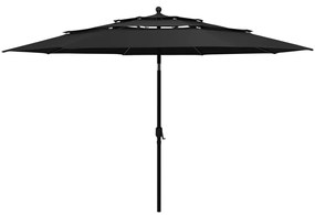 Umbrela de soare 3 niveluri, stalp de aluminiu, negru, 3,5 m Negru, 3.5 m