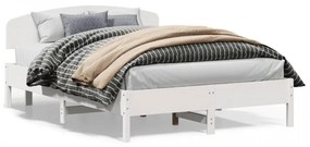 Cadru de pat cu tăblie, alb, 160x200 cm, lemn masiv de pin