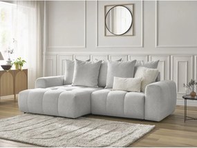 Colțar gri deschis extensibil/cu spațiu de depozitare cu tapițerie din chenille (cu colț pe partea stângă/cu șezlong) Roxelane – Bobochic Paris