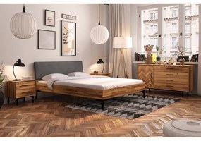 Pat matrimonial din lemn de stejar cu tăblie tapițată 140x200 cm Abises 1 - The Beds