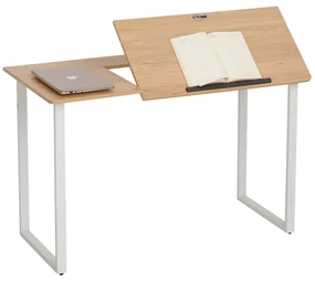 HOMCOM Birou masa de lucru cu blat reglabil pe colt alb 120 x 60 x 76cm