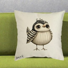 Perna Decorativa Pui Elegant Alb-Negru, 40x40 cm, Ecru, Husa Detasabila, Perna Inclusa, BEKZ®