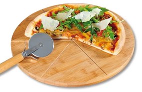 Set tocator si cutit pentru pizza Kesper 58462, 32 cm, Bambus, Maro