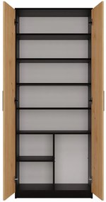 MIX Oliv 2D könyvespolc, irodai szekrény, 74x180x35 cm, antracit-tölgy