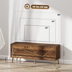 HOMCOM Măsuță TV mobilier TV din lemn pentru televizor de până la 60 de inch cu dulapuri rafturi picioare din oțel 130 x 40 x 52 cm maro | Aosom Romania