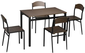 HOMCOM Set de sufragerie 5 piese cu 1 masa dreptunghiulara 100x63x76,5 cm si 4 scaune 45x40x82 cm, otel si MDF, maro negru