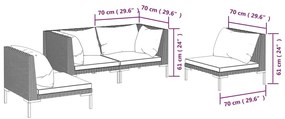 Set mobilier de gradina cu perne 4 piese gri inchis poliratan 2x colt + 2x mijloc, 1