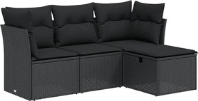 vidaXL Set mobilier de grădină cu perne, 4 piese, negru, poliratan