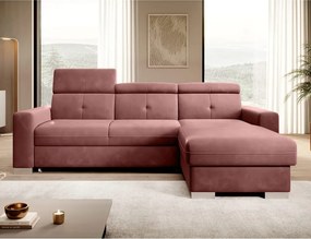Colțar roz extensibil/cu spațiu de depozitare cu tapițerie din catifea (cu colț pe partea dreaptă/cu șezlong) Fresia – ELTAP
