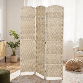 HOMCOM Paravan Interior cu 3 Panouri Pliabil, 135x180 cm, Separatoare Împletit din PP și Lemn de Pin, Stejar | Aosom Romania