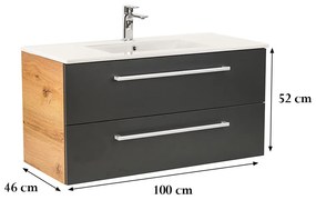 Dulap inferior Vario Clam 100 cu lavoar stejar-antracit