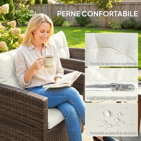 Outsunny Set Bistro pentru Exterior 3 Piese din Ratan cu Măsuță pe 2 Niveluri, Perne pentru Balcon și Terasă, Maro și Crem | Aosom Romania