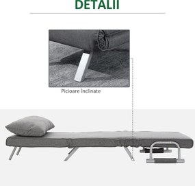 HOMCOM Canapea Extensibilă cu Poziție Reglabilă în 5 Niveluri, Canapea pliabilă cu pernă, 65x69x80 cm, Gri | Aosom Romania