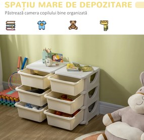 HOMCOM Comodă cu 6 Sertare pentru Copii 3-6 Ani cu Margini Rotunjite, din PP Crem, 75x37x56.5 cm | Aosom Romania