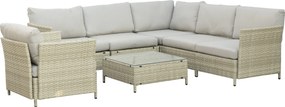 Set Mobilier Grădină Modular 7 Piese, Măsuță, Fotoliu, Canapele Ratan PE, Perne Incluse, Bej | Aosom Romania