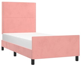 Cadru de pat cu tablie, roz, 90x190 cm, catifea Roz, 90 x 190 cm, Culoare unica si cuie de tapiterie