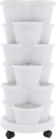 Ghiveci de flori cascadat, stivuibil, 6 buc, alb, PIXELT