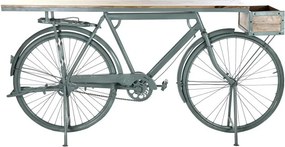 Consolă vintage tip bar din metal verde salvie antichizat și lemn de mango, „Bycicle"