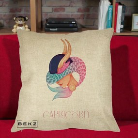 Perna Personalizata Zodiac Capricorn Cowgirl, 40x40 cm, Crem, Husa Detasabila, Perna Inclusa, BEKZ®