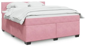 vidaXL Pat box spring cu saltea, roz, 180x200 cm, catifea